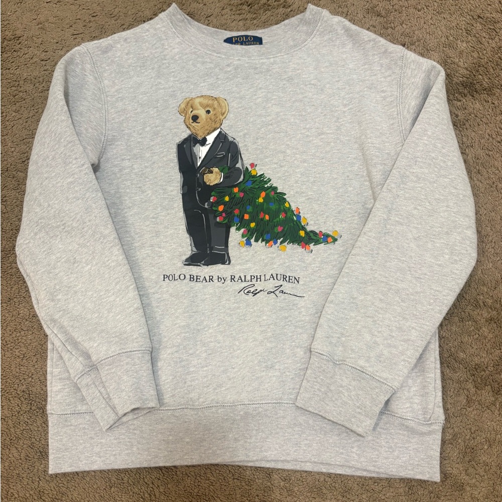 Polo by Ralph Lauren Men’s Heather Gray Polo Bear Crewneck Sweater